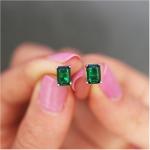 Sterling Silver Emerald Cut Emerald Stud