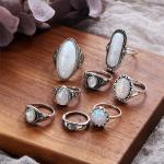 8 Piece Opal Created Oxidized Ring Set