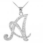 CZ Script Letter A Pendant Necklace in