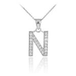 CZ Letter N Pendant Necklace in Sterling