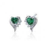 Heart Shaped Emerald & CZ Stud Earrings