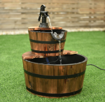 Wooden 2-Tier Barrel Waterfall Fountain