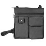 Genuine Leather Multi-Pocket Black Cross...