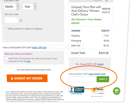 How to use Nutrisystem promo codes