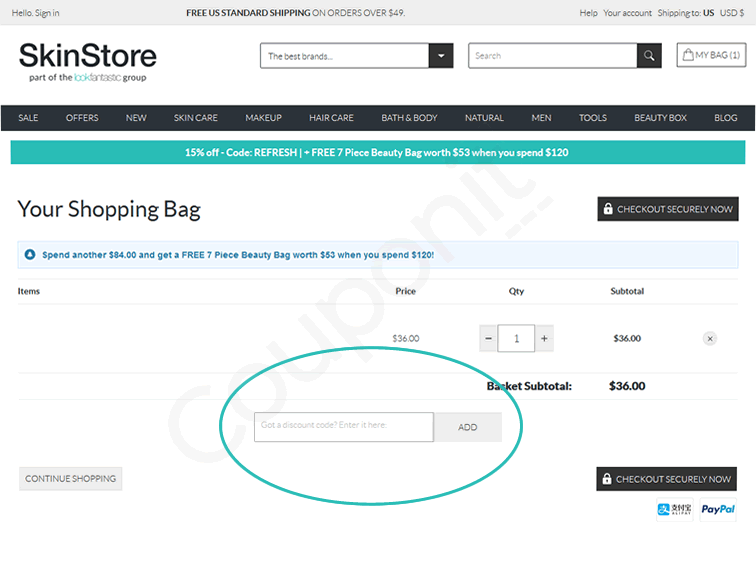 Skinstore discount code box